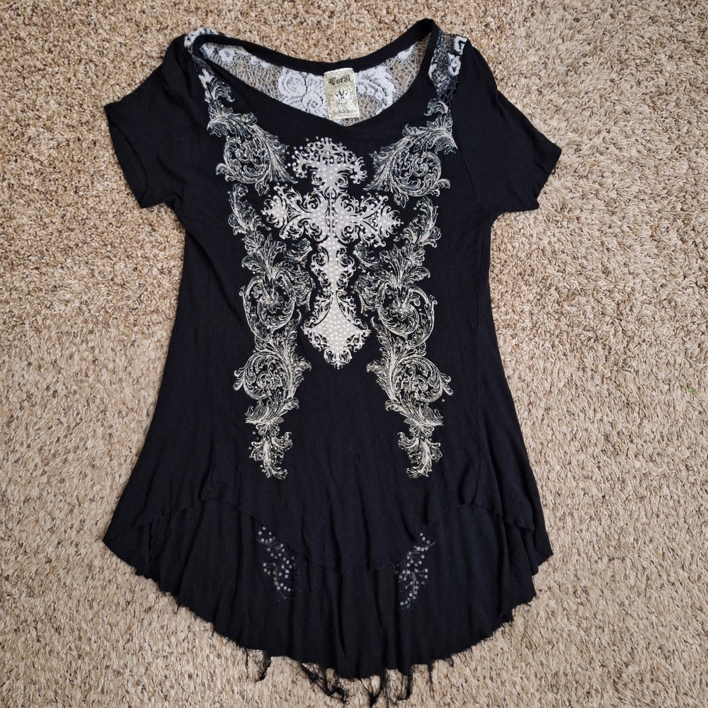 Vocal Embellished Short Sleeve Shirt Dress